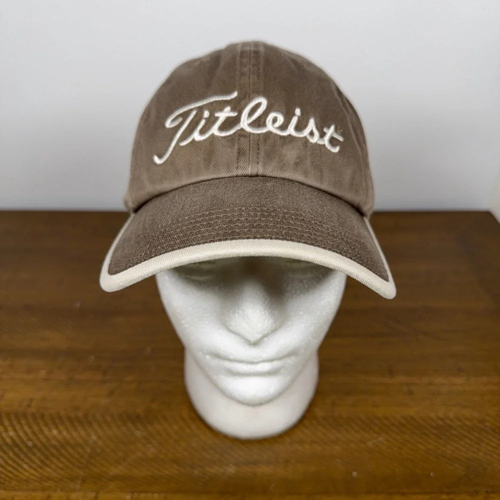 VTG Titleist Hat Mens Brown Script Logo Adjustable Cotton Golf Dad Cap Y2K